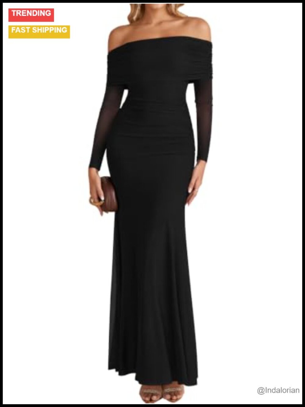 Womens Long Sleeve Off Shoulder Ruched Mesh Maxi Dress Formal Wedding Guest